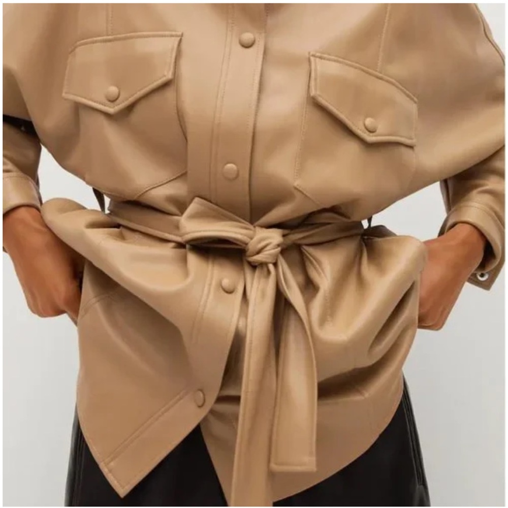 Mango woman’s leather shirt jacket coat - Picture 3 of 12